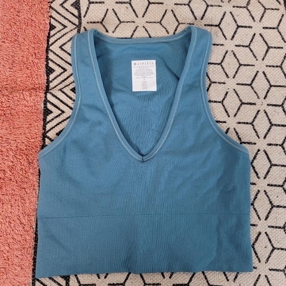 Athleta Aurora Cropped Ribbed Tank Aqua Teal, sz Small - Picture 3 of 6